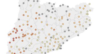 Mapa de Catalunya de dies amb més de 35 graus